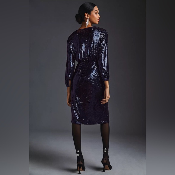 NWT Anthropologie Navy Twist-Front Sequin Dress Sizes 6&8 - Picture 4 of 6